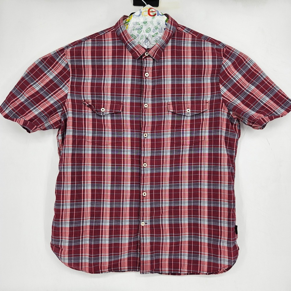 John Varvatos Shirt Mens Extra Large‎ Plaid Button Up Casual Short Sleeve USA